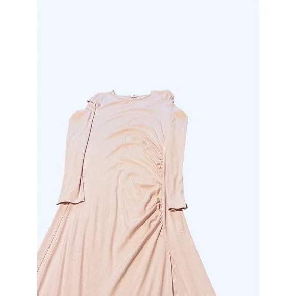 Wilfred Aritzia Light Pink Maxi Dress Ruched Side Front Slit Large Weddings Chic - Picture 3 of 7